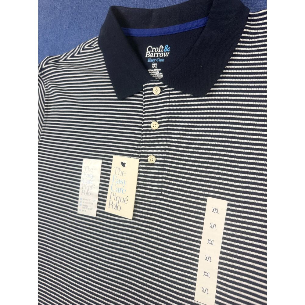 Croft & Barrow Men’s XXL Navy White Striped Easy Care Pique Polo Shirt NWT